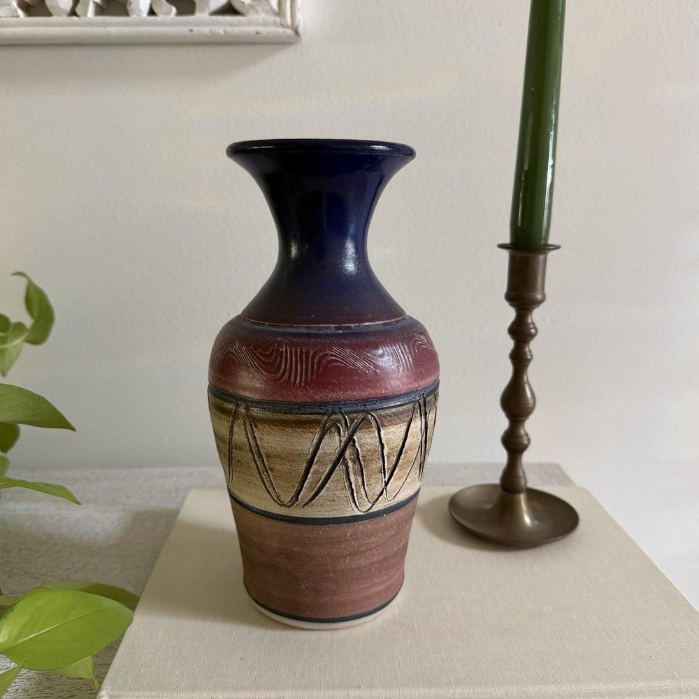 Vintage Studio Art Pottery Vase Signed TAF Handmade *READ Boho Gift Decor